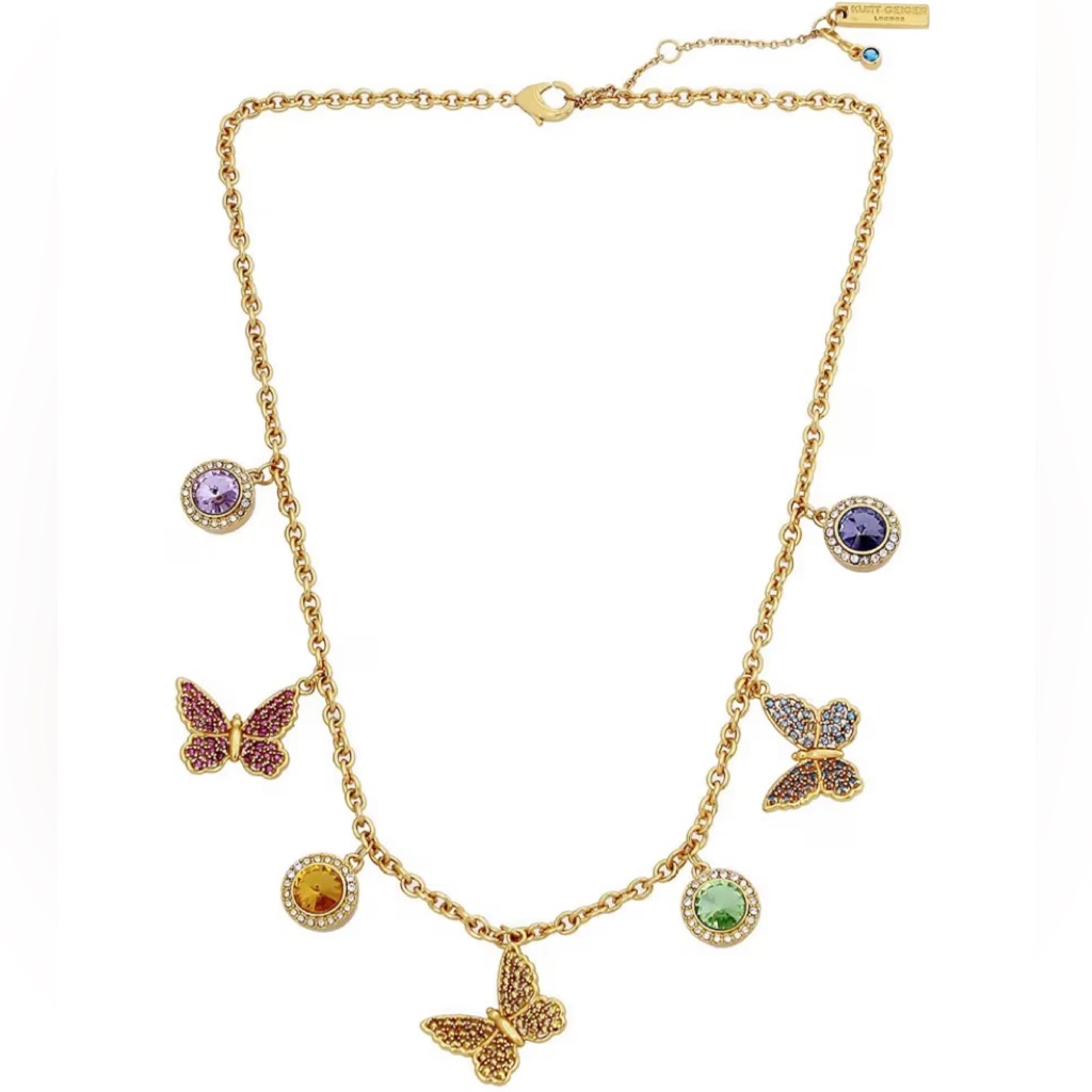 Kurt Geiger Gold-Tone Multicolor Crystal Butterfly Charm Necklace 80$